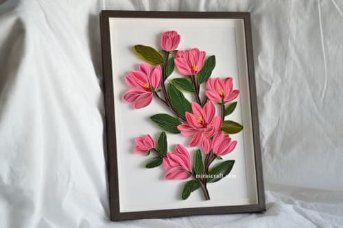 Big pink Magnolia ready to hang on wall | Mixed Media in Paintings by Mira's Craft. Item works with minimalism style