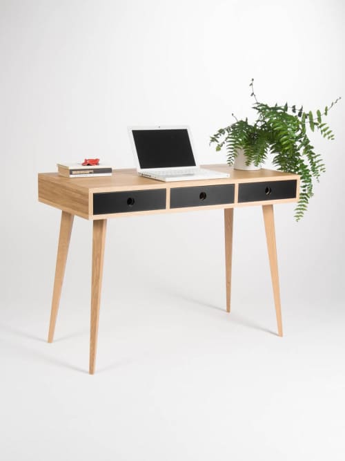 Small modern desk, bureau, dressing table, oak wood | Tables by Mo Woodwork. Item made of oak wood works with minimalism & mid century modern style