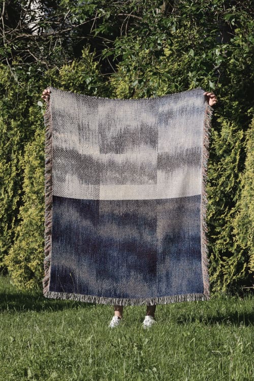 Dark Seas - Jacquard Woven Throw Blanket | Linens & Bedding by Jessie Bloom Studio. Item composed of cotton compatible with boho and minimalism style