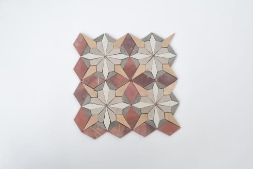 Dusty Rose Pink Flower/Floral Mosaic Tile | Tiles by Mosaics & Company LLC. Item composed of stone compatible with boho and mid century modern style