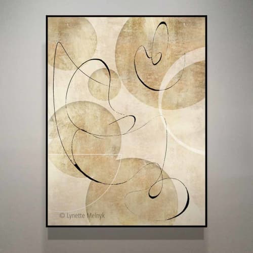 Geometric abstract art black and gold mid century modern | Oil And Acrylic Painting in Paintings by Lynette Melnyk. Item composed of canvas & synthetic