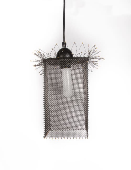 Pendant Light Fringe #2, Steel Wire Mesh MEDIUM 12" T x 6" | Pendants by Anne Lindsay Studio. Item composed of steel in contemporary or industrial style