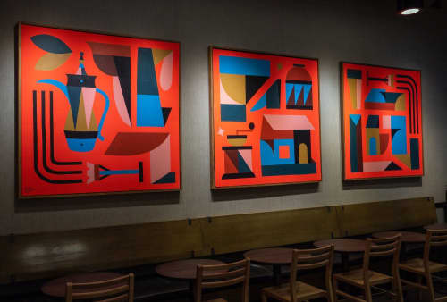 Commissioned Panels | Oil And Acrylic Painting in Paintings by Brian Sanchez | Starbucks in Seattle. Item composed of canvas and synthetic