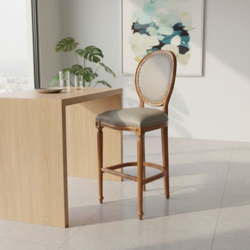Madallion Oval Back Nailhead Bar Stool | Chairs by Kleinhaus Furniture. Item composed of wood and leather in country & farmhouse or eclectic & maximalism style