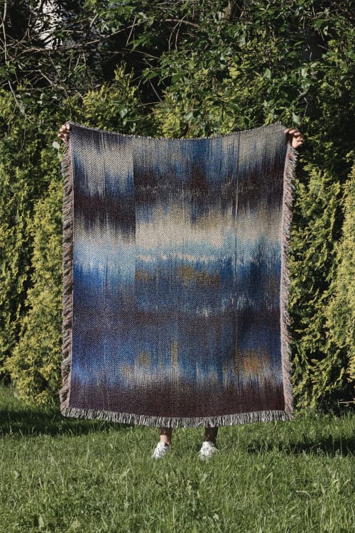 Mirror Terrain - Jacquard Woven Thrown Blanket | Linens & Bedding by Jessie Bloom. Item composed of cotton compatible with boho and mid century modern style