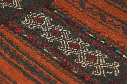 Vintage Afghan Kilim with Polychromatic Geometric Patterns | Area Rug in Rugs by Rug and Kilim. Item composed of wool