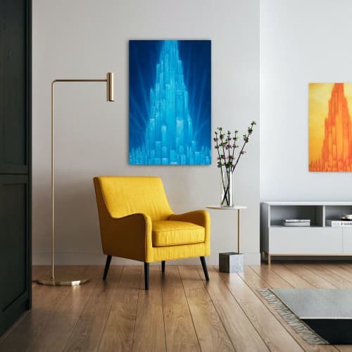 Metropolis (Night) ~ Painting | Oil And Acrylic Painting in Paintings by Michael Kerbow. Item made of canvas works with contemporary & art deco style
