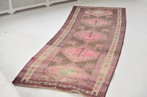Pink, Purple, Charcoal Black Nomadic Vintage Rug | Runner Rug in Rugs by The Loom House. Item composed of fabric & fiber