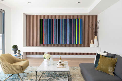 'FLAX + ALLOY II' - Luxury Abstract Fine Art on Linen + Wood | Mixed Media by Christina Twomey Art + Design. Item made of wood with linen