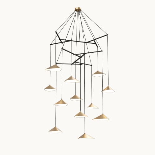 Emily V12 Pendant Light – Gold Semi-Matte | Pendants by MOSS Objects. Item composed of oak wood and steel in contemporary or modern style