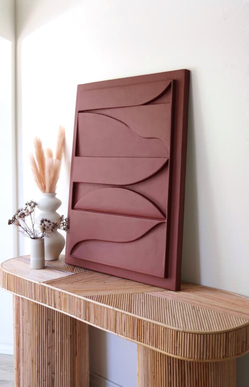 Red Sculpted Wall Art | Wall Sculpture in Wall Hangings by Blank Space Studios. Item made of wood with concrete works with mid century modern & art deco style