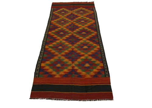 Vintage Tribal 4' x 12' Kelim Ghashghaie Persian Runner Rug | Rugs by Magic Rugs. Item composed of wool in country & farmhouse style