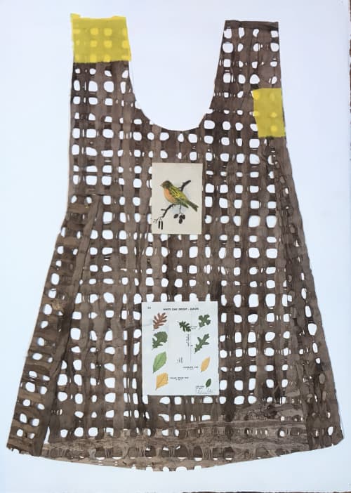 Dress Series: Amate Yellow Bird | Mixed Media by Pam (Pamela) Smilow. Item composed of paper
