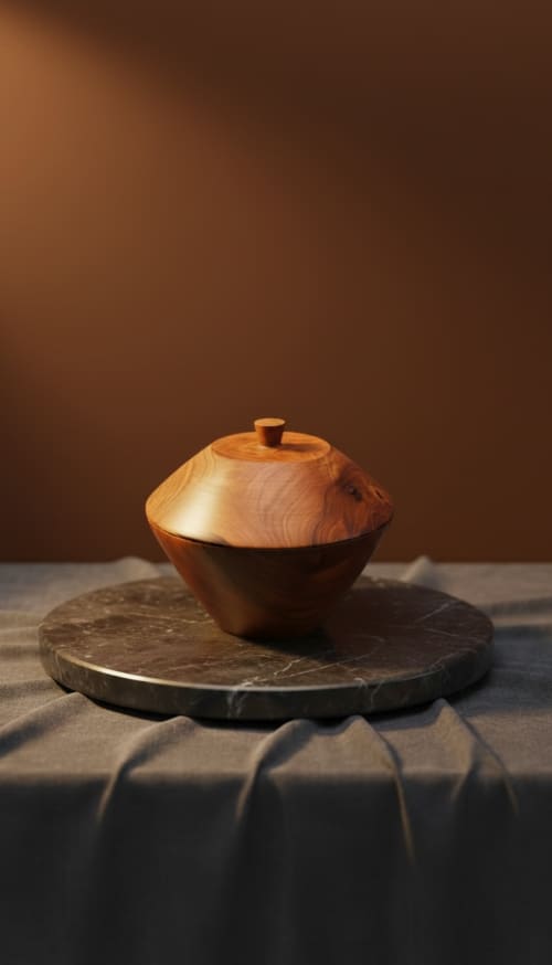 Lidded Apple Wood Vessel | Hand-Turned Artisan Unique | Decorative Bowl in Decorative Objects by Holzkunst Samuel Meisinger. Item made of wood works with modern style