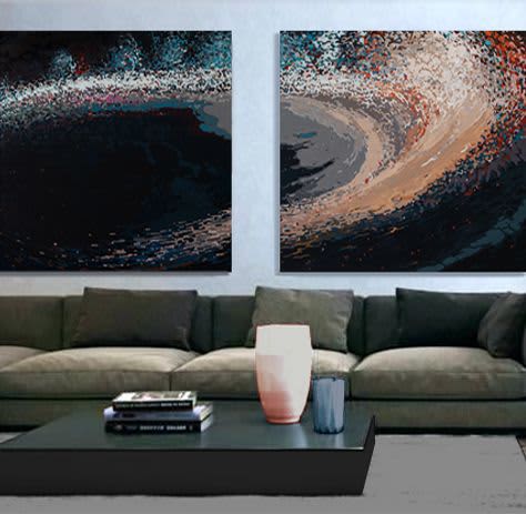 Space X Reflecting on the Atlantic | Oil And Acrylic Painting in Paintings by Margaret Juul. Item made of synthetic