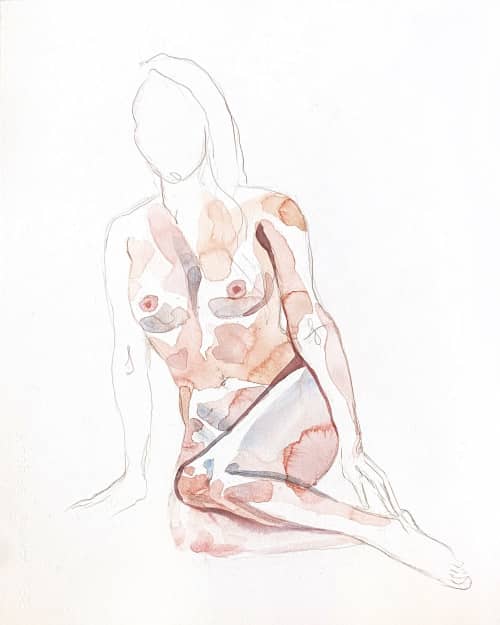 Nude No. 71 : Original Watercolor Painting | Paintings by Elizabeth Becker. Item made of paper works with minimalism & contemporary style