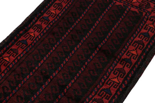 Rug & Kilim's Baluch Afghan rug in Red, Blue & Black Pattern | Area Rug in Rugs by Rug and Kilim. Item made of wool