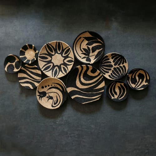 10 Pieces Natural Baskets for Boho Wall Decor | Decorative Plate in Decorative Objects by Sarmal Design. Item composed of bamboo in boho or contemporary style