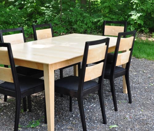 Natural Maple and Black Dining Set | Dining Table in Tables by GlessBoards. Item made of maple wood