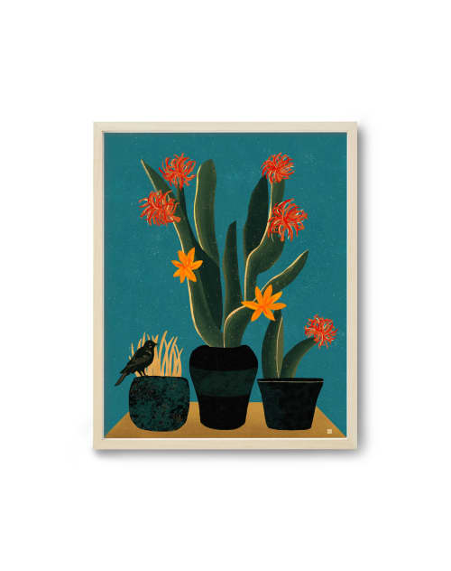 Turquoise Cacti - Mid Century Botanicals | Prints by Birdsong Prints. Item made of paper works with southwestern style