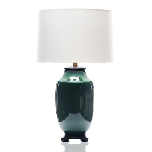 Legacy Lagom porcelain Lantern Lamp in Racing Green | Table Lamp in Lamps by Lawrence & Scott. Item composed of stoneware
