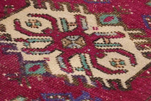 Vintage Oushak Rug in Burgundy with Geometric Medallions | Area Rug in Rugs by Rug and Kilim