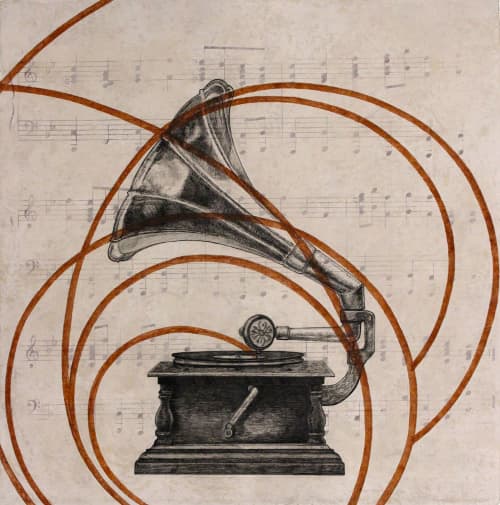 Gramophone | Watercolor Painting in Paintings by Paul Flippen | The Elizabeth Hotel, Autograph Collection in Fort Collins. Item made of paper with synthetic