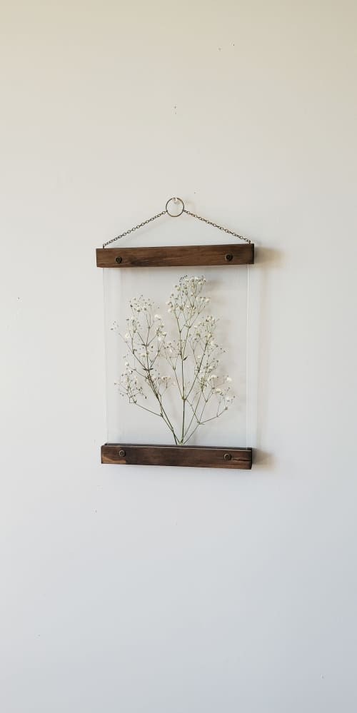 White Floral wall art botanical pressed flower frame rustic | Pressing in Art & Wall Decor by Studio Wildflower. Item composed of wood and brass in boho or country & farmhouse style