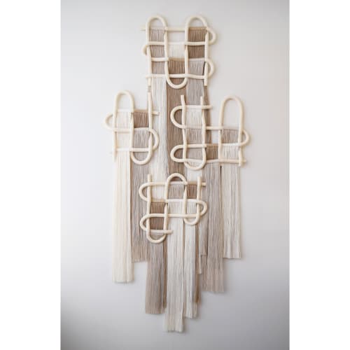 Ceramic & Fiber Wall Sculpture #815 - 26" X 60" | Wall Hangings by Karen Gayle Tinney. Item composed of cotton and ceramic in minimalism or contemporary style