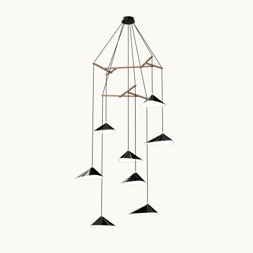 Emily V8 Pendant Light – Black High Gloss | Chandeliers by MOSS Objects. Item composed of oak wood & steel compatible with contemporary and modern style