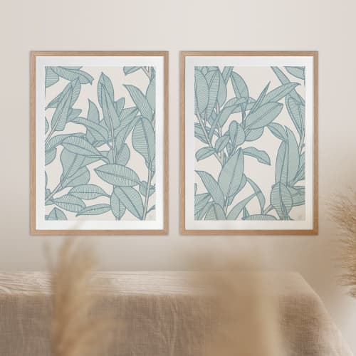 Rubbery Leaf Design - 1 & 2 - Sky - Framed Art | Prints by Patricia Braune. Item composed of paper