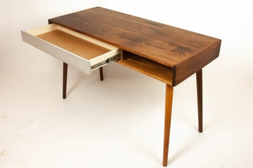 Two Third | Desk in Tables by Curly Woods. Item made of maple wood with concrete works with mid century modern style
