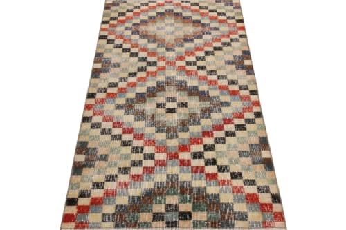 1960s Hand-knotted vintage distressed rug in beige-brown | Area Rug in Rugs by Rug and Kilim