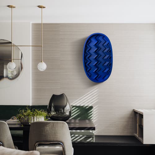Brutalist Wood Wall Art: Oval 2 YKB | Wall Sculpture in Wall Hangings by Studio DeSimoneWayland. Item made of birch wood works with eclectic & maximalism & art deco style