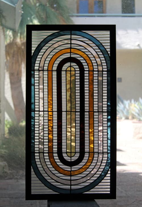 Colorblock Target Stained Glass Window Panel (Framed) by Bespoke Glass