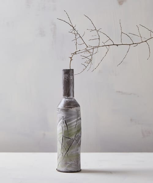 Gray Textured Ceramic Bottle | Vase in Vases & Vessels by ShellyClayspot. Item made of stoneware