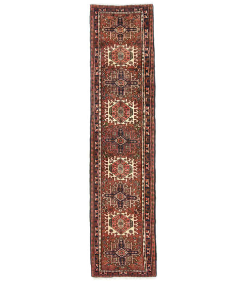 Vintage Rusty Red Geometric 2'5X9'5 Karajeh Persian Runner R | Runner Rug in Rugs by Magic Rugs. Item composed of cotton in traditional style