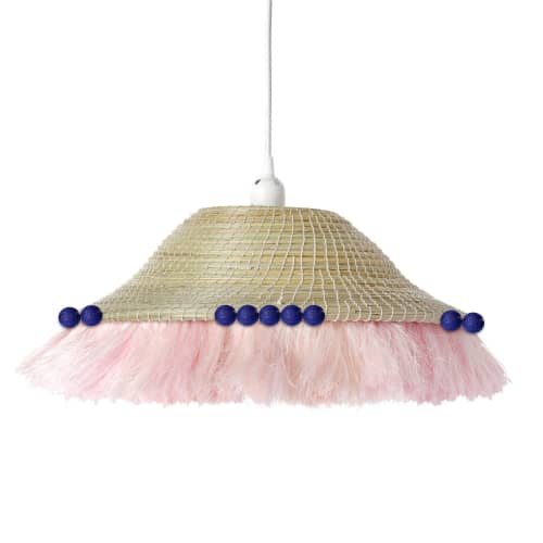 fringe + berry pendant shade natural/blush + cobalt | Pendants by Charlie Sprout. Item made of synthetic