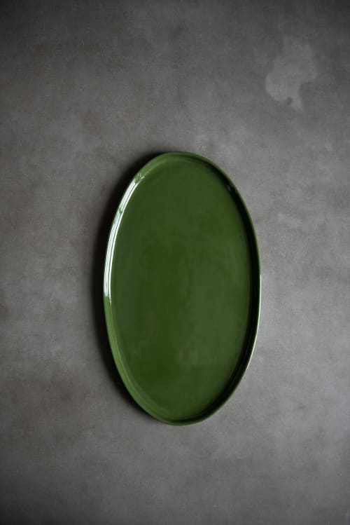 Handmade Oval Porcelain Serving Platter. Green | Serveware by Creating Comfort Lab. Item composed of ceramic