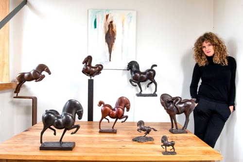 Friends - Horse and Woman they have a bond | Sculptures by Ninon Art. Item made of bronze works with boho & minimalism style