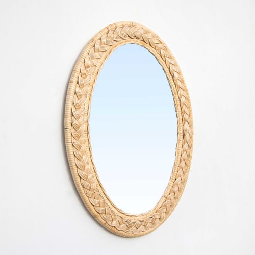 Serena Oval Rattan Mirror | Decorative Objects by Hastshilp. Item made of wood & glass
