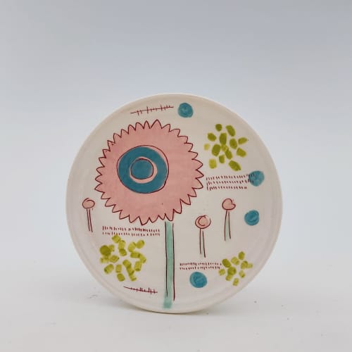 pom-pom flower side plate | Ceramic Plates by Whitney Smith. Item made of ceramic compatible with boho and mid century modern style