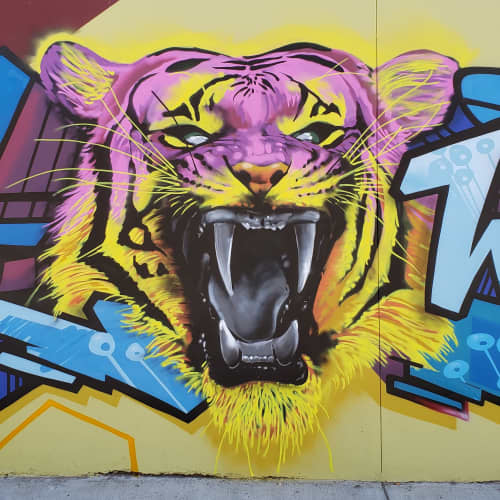 Pink and Yellow Tiger | Murals by Fasm Creative | Chartreuse Muse in Modesto