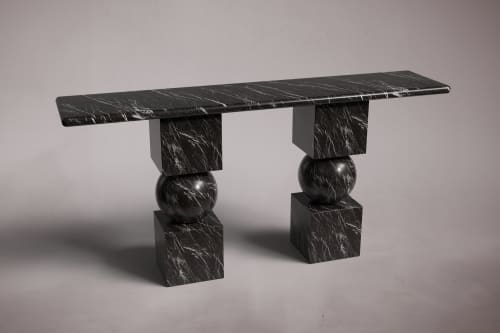 Axis Black Marble Console Table | Tables by HamamDecor LLC. Item composed of marble