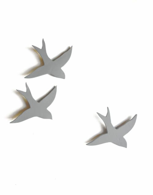 Set of 3 Soft Mid Grey / Gray Porcelain Swallows | Art & Wall Decor by Elizabeth Prince Ceramics