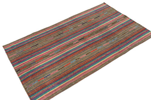 1950s Vintage chaput Kilim rug in Multicolor Striped Pattern | Area Rug in Rugs by Rug and Kilim