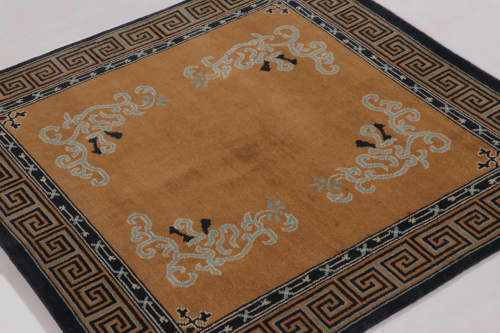Rug & Kilim’s Chinese Art Deco Square Rug, Brown with Greek | Area Rug in Rugs by Rug and Kilim