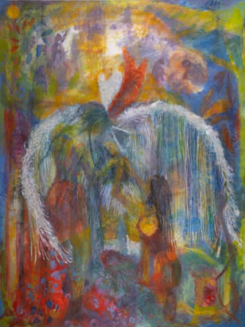 Angel Mending | Oil And Acrylic Painting in Paintings by Sally K. Smith. Item composed of linen in contemporary or traditional style