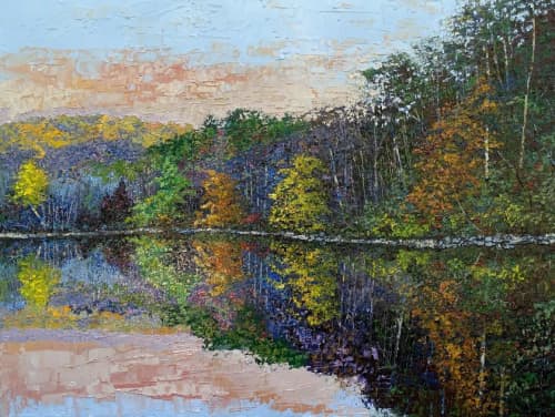 “Autumn Light” Original Textured Landscape Painting | Oil And Acrylic Painting in Paintings by Emily Newman Fine Art. Item works with contemporary & eclectic & maximalism style