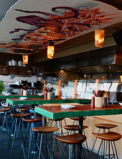 Custom Lamp | Flush Mounts by Auspice Design | Chubby Noodle Marina in San Francisco. Item composed of stoneware